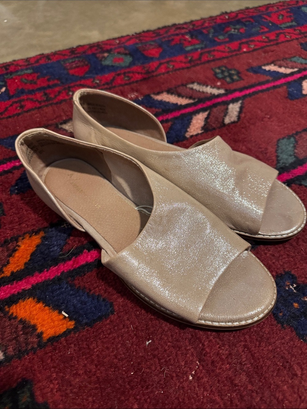 Anthropologie Open-Toe Flat Sandals in Shimmery Beige 9.5
